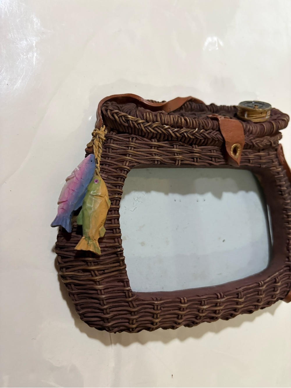 Fishermans Wicker Basket Picture Frame 5"x 3.5"-Detailed Resin Tabletop Frame